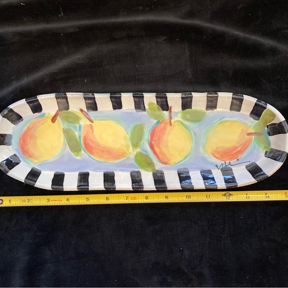 Handmade Large Ceramic Curved Bread Tray “Meyers lemons on Aqua “ 15”x5” - Picture 2 of 12